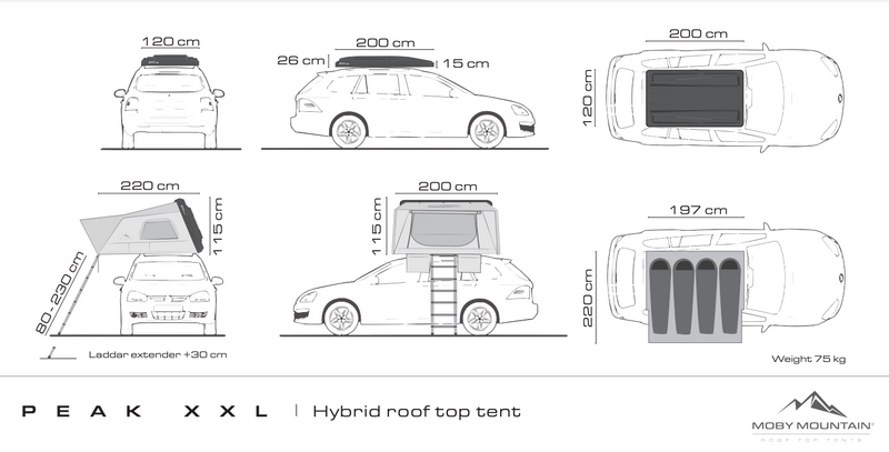 Laden Sie das Bild in Galerie -Viewer, Moby Mountain Peak XXL Dachzelt Maße