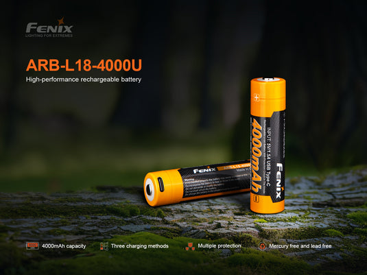 Fenix ARB-L18-4000U – 18650 Li-Ion Akku mit 4000 mAh, inkl. USB C Ladeanschluss