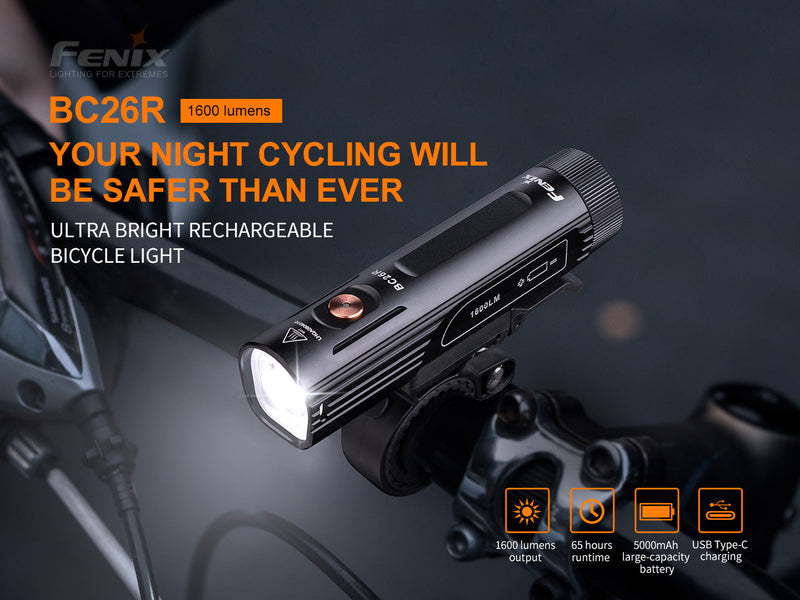 Laden Sie das Bild in Galerie -Viewer, SET, Limitierte Promotion 2025 - Fenix BC26R ultrastarkes wiederaufladbares Fahrradlicht, 1600 Lumen + GRATIS Fenix BC05R V2.0 Rücklicht, 15 Lumen
