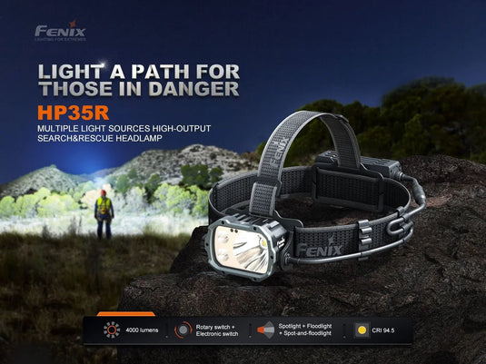 Fenix HP35R Hochleistungs-Stirnlampe mit Mehrfach-Lichtquellen für Such- und Rettungseinsätze, 4000 Lumen