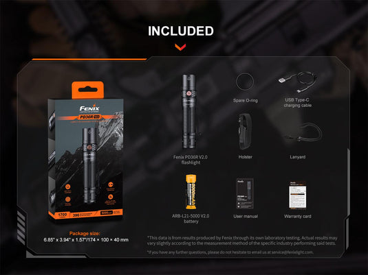 Fenix PD36R V2.0 Kompakte, wiederaufladbare taktische Taschenlampe, 1700 Lumen