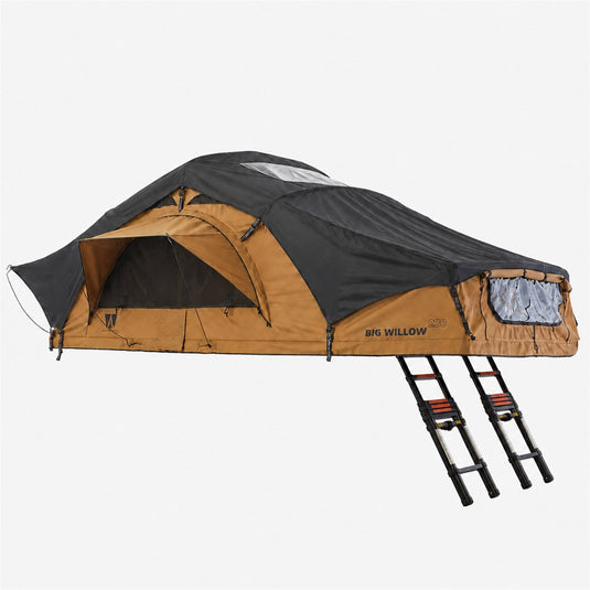 VICKYWOOD Big Willow 4.0 Klapp-Dachzelt goldbraun geöffnet mit Leiter