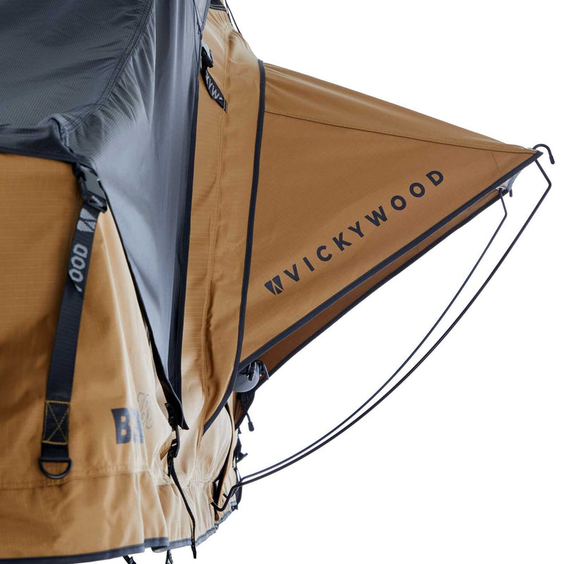 Laden Sie das Bild in Galerie -Viewer, VICKYWOOD Big Willow 4.0 Dachzelt goldbraun geschlossen Seitenansicht
